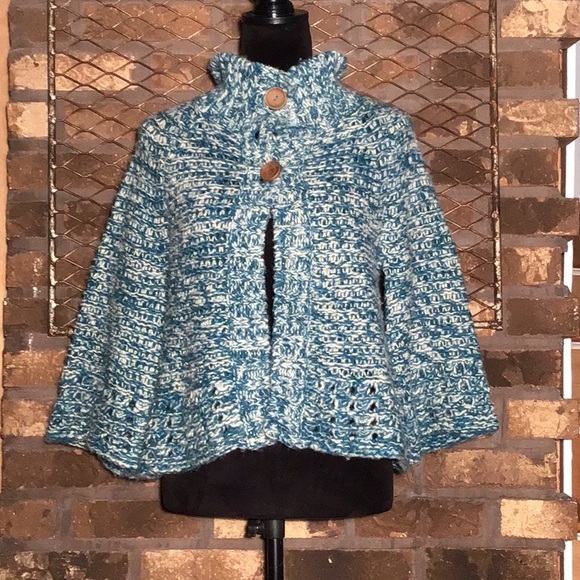 Free People chunky knit oversized cardigan  blue green metallic thread M - Picture 3 of 7